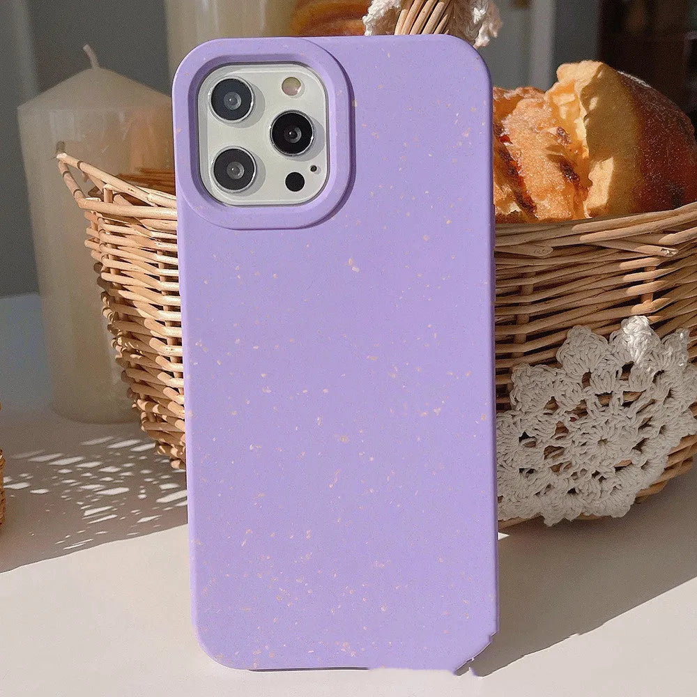 Fully degradable wheat straw fibre phone case for Apple iPhone, shown in multiple colours.