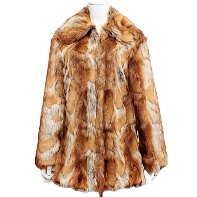 Women's slim-fit faux fur leather jacket featuring a tiger pattern, shown in medium length.