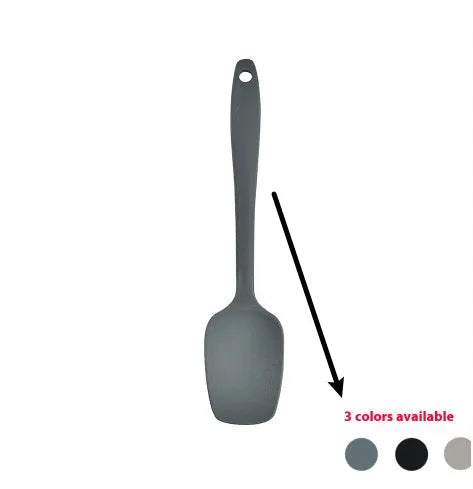 12-piece black silicone kitchen utensil set with tools stored in a rotating countertop storage bucket