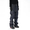 Dark blue casual loose straight fit jeans with straight leg cut on mannequin