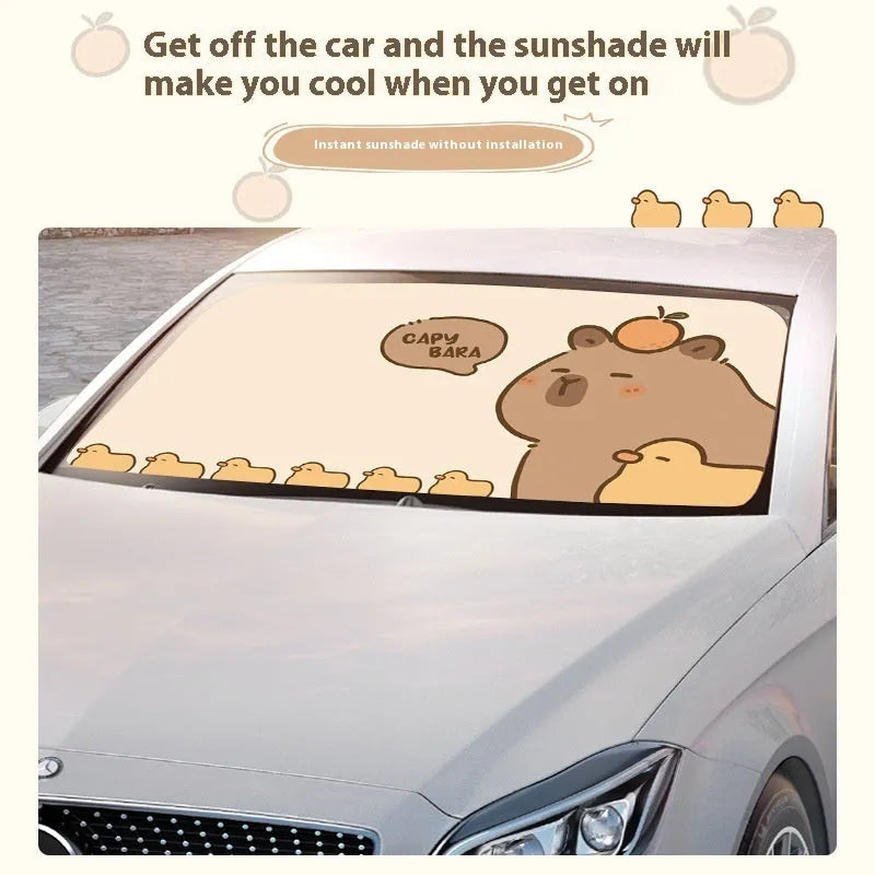 Retractable cartoon car sunshade with dolphin pattern in large size for general vehicles heat insulation
