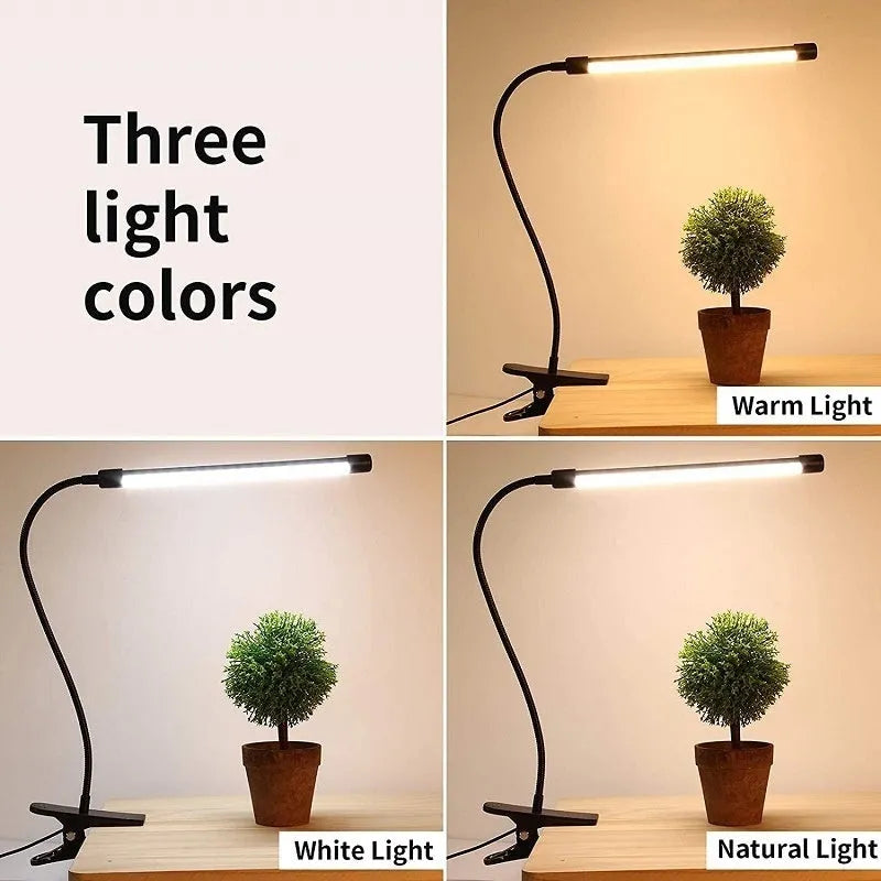 Black and white USB-powered LED desk lamp, 26 cm long, for dormitory eye protection.