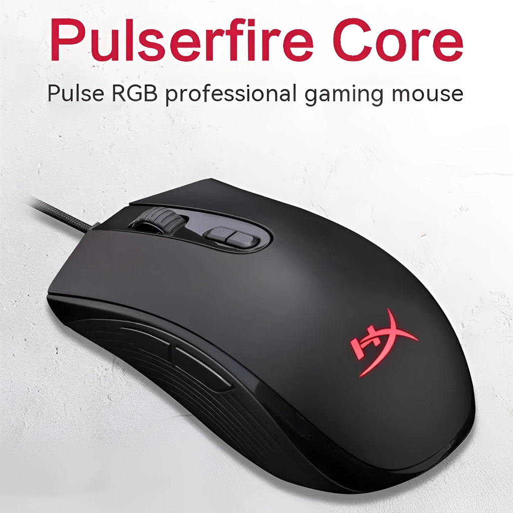 Pulsefirecore wired gaming mouse with RGB lighting in black or pink colour