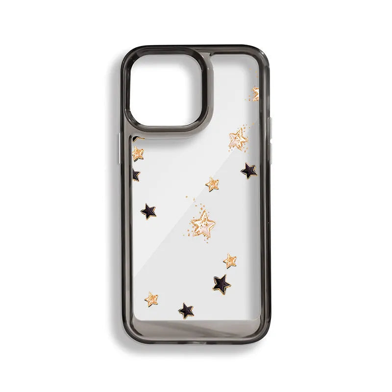 Simple doodle lucky star acrylic side PC hard phone case for iPhone 11 to 14 series