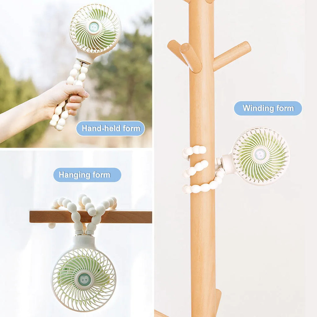 Octopus deformed folding fan with flexible legs, USB rechargeable, white, blue, pink, with protective net bag