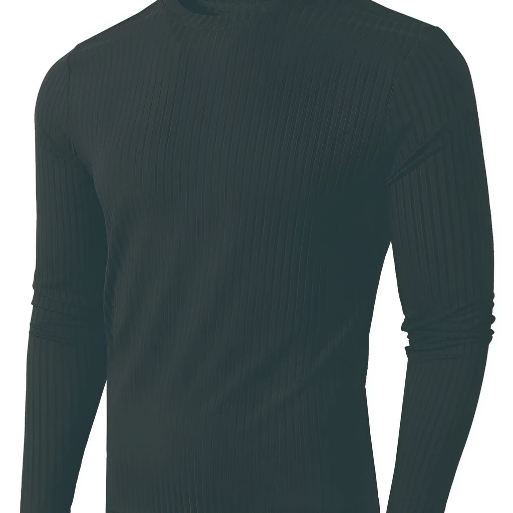Men's high elastic breathable long sleeve top in solid colour, polyester fabric, five colours available black white khaki red navy blue
