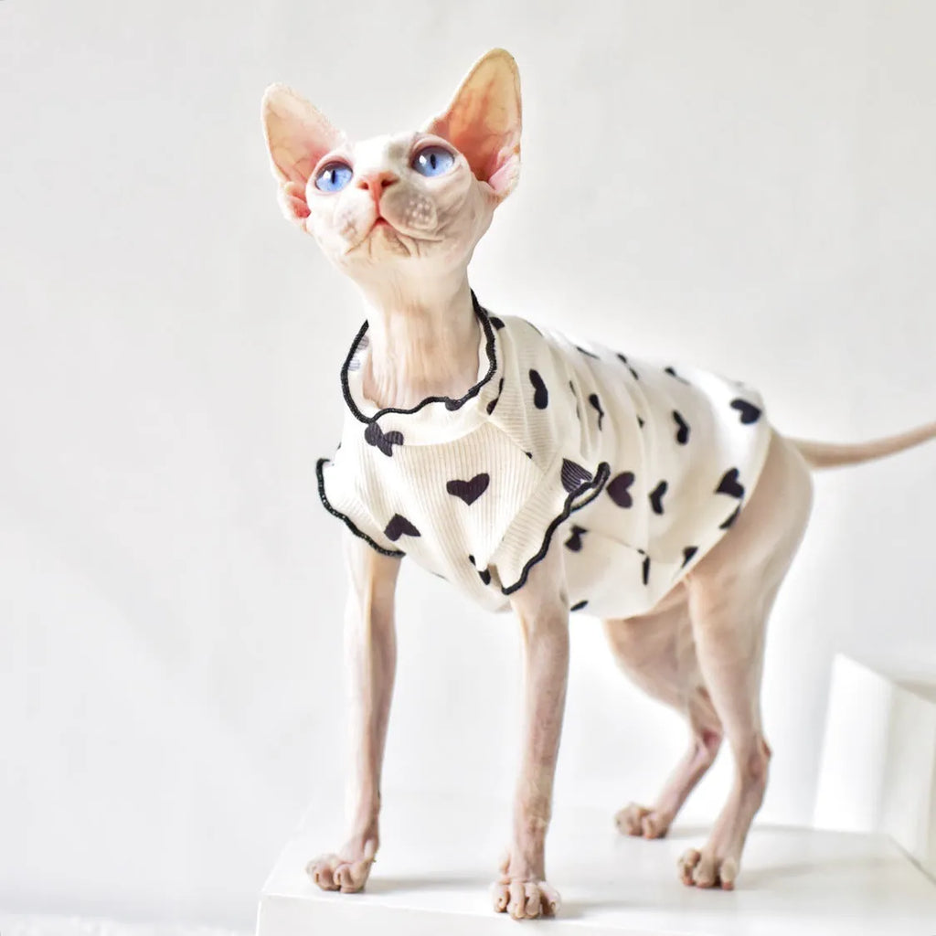 Summer thin sleeveless rubber cat vest in black heart colour on white background, sizes XS to XXL available
