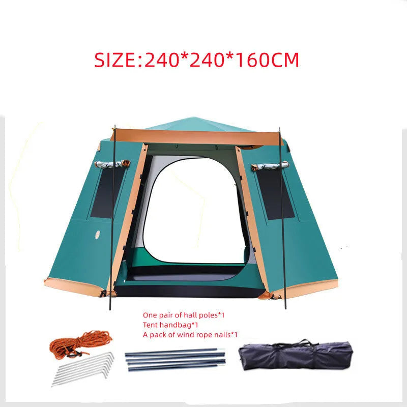 Fully automatic camping tent with all-aluminium hydraulic frame, snow skirt, Oxford cloth, Blue Coffee Green options