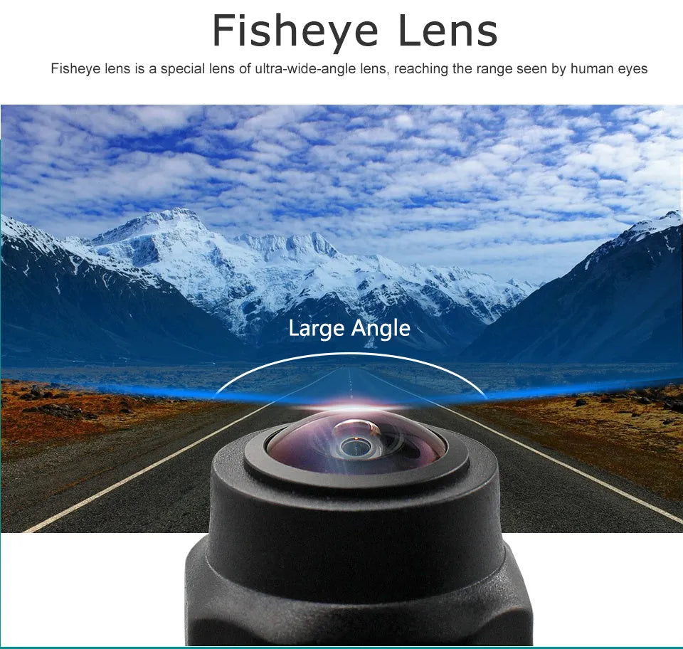 Black plastic car rear view camera with 170-degree wide angle, 720 resolution, IP67 rating, 12V WiFi, 100g