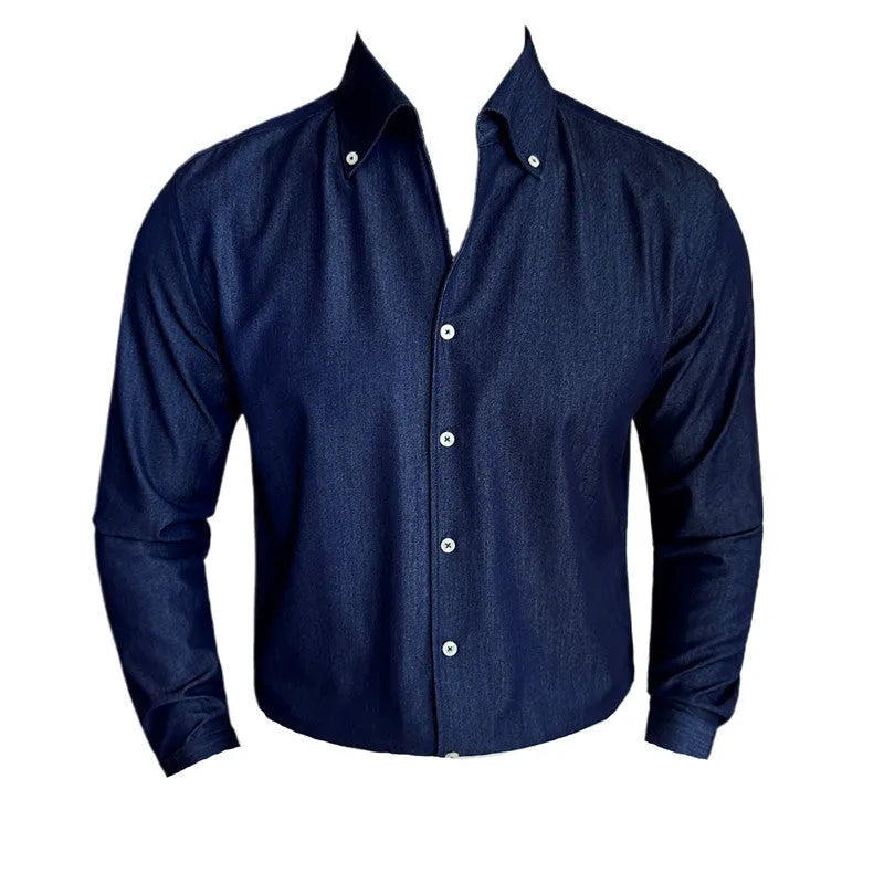 Men's slim fit long-sleeved denim shirt in solid colour options