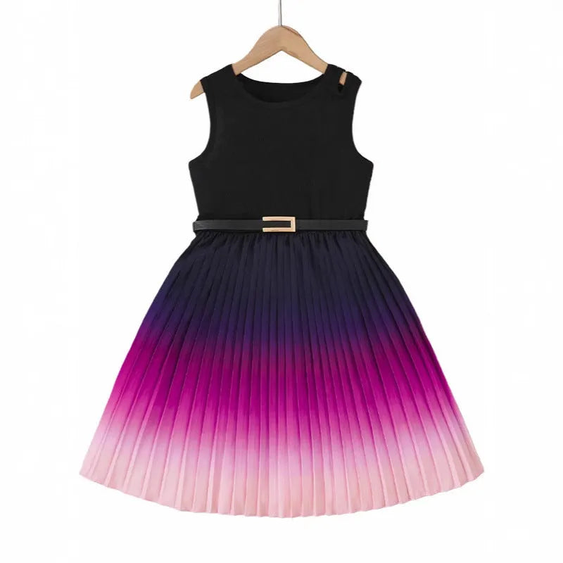 Girls cartoon gradient polyester dress, sizes 110cm to 150cm, suitable for ages 8-12
