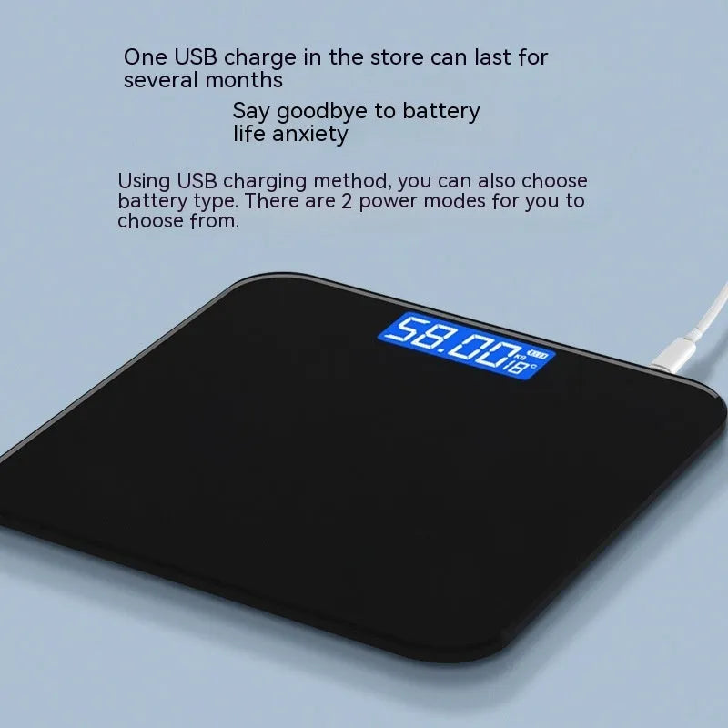 Electronic body weight scale with USB charging in choice of black, rose red or white colour