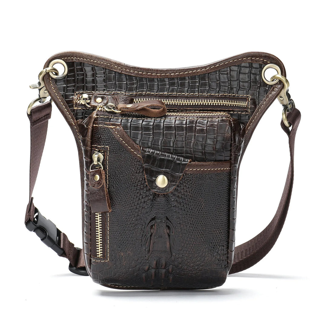 Men's vintage-style leather satchel bag in crazy horse leather showing colour options.