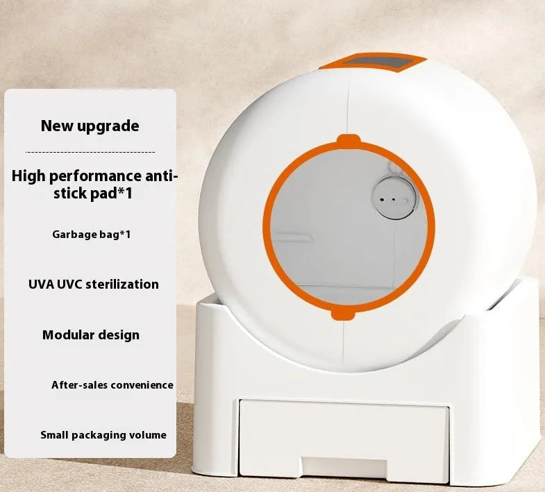 White PVC intelligent self-cleaning litter box with enclosed anti-splash design and deodorant function for cats