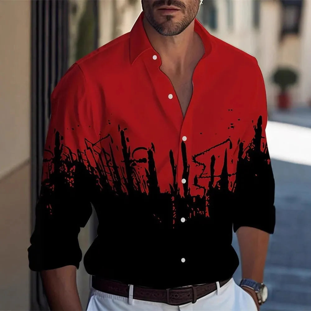 Hawaiian style men's long sleeve shirt with flower pattern in loose cardigan cut