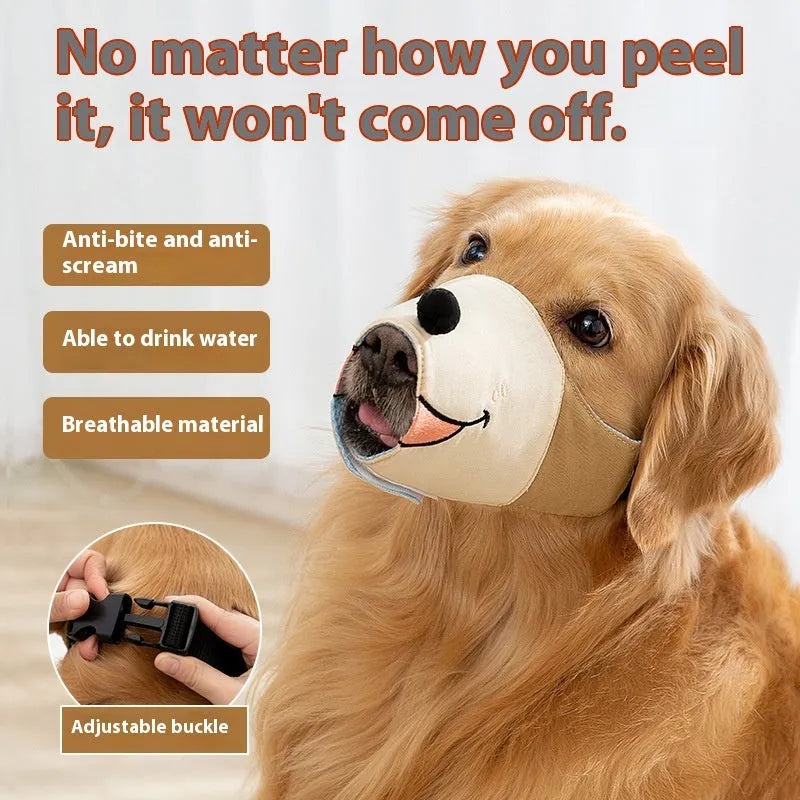 Canvas dog muzzle in Ollie Brown Bear colour, sized for a medium dog, showing adjustable straps.