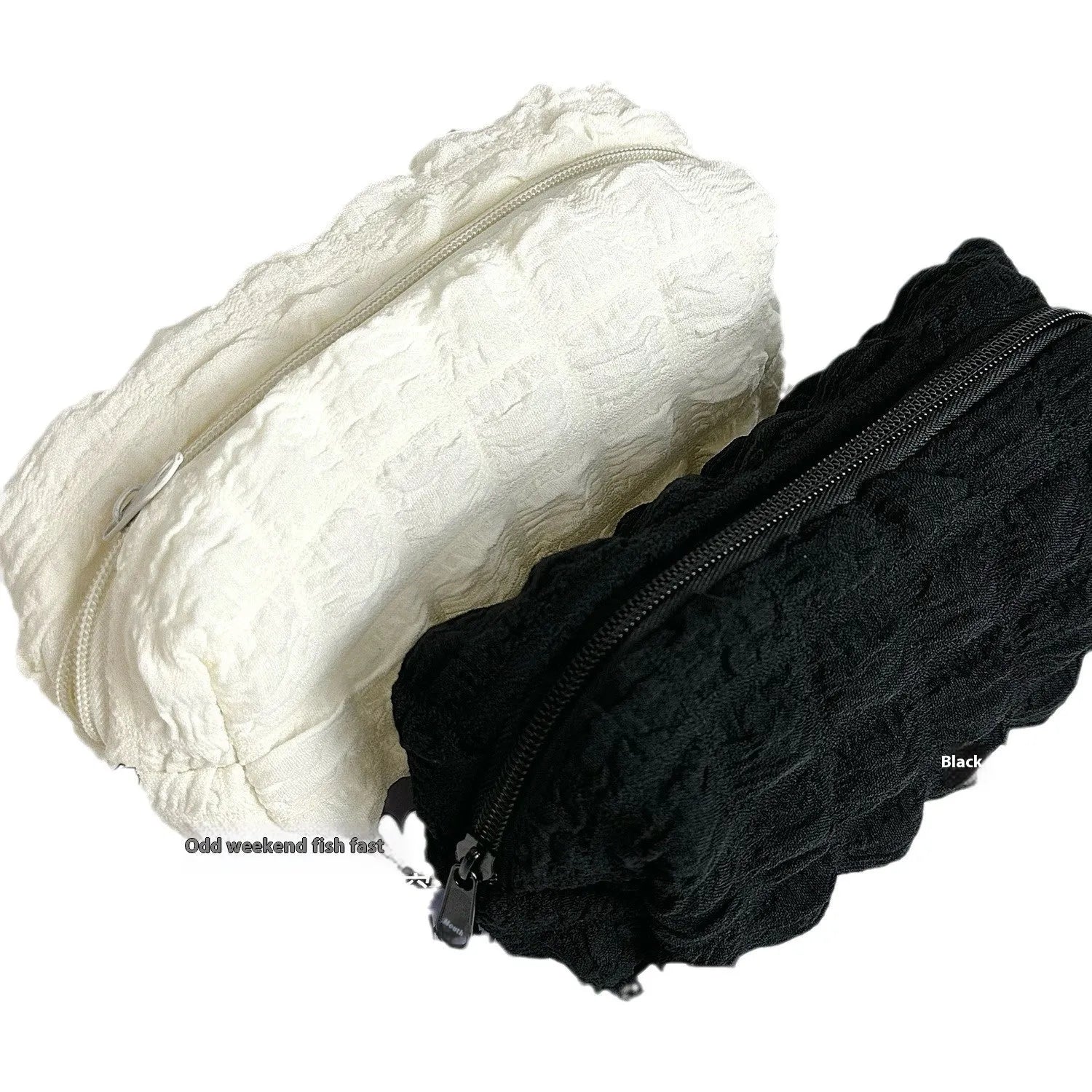 Fashion Personality Cream Puff design fabric pencil case in beige or black colours with zip closure