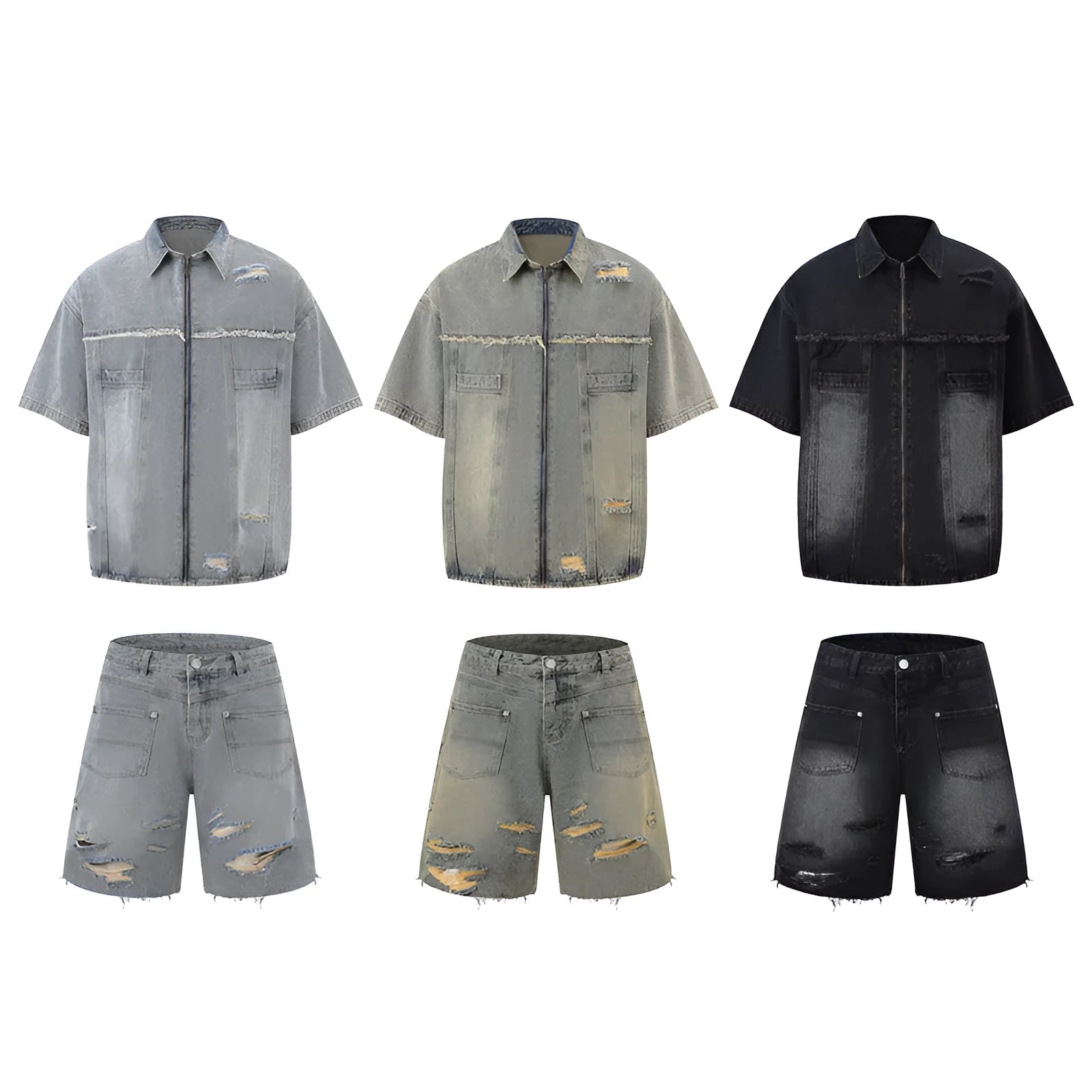 Denim street style overalls set with short sleeve top and matching trousers in loose fit design