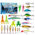 Christmas fishing gear advent calendar set with plastic tackle box showing fourteen compartments