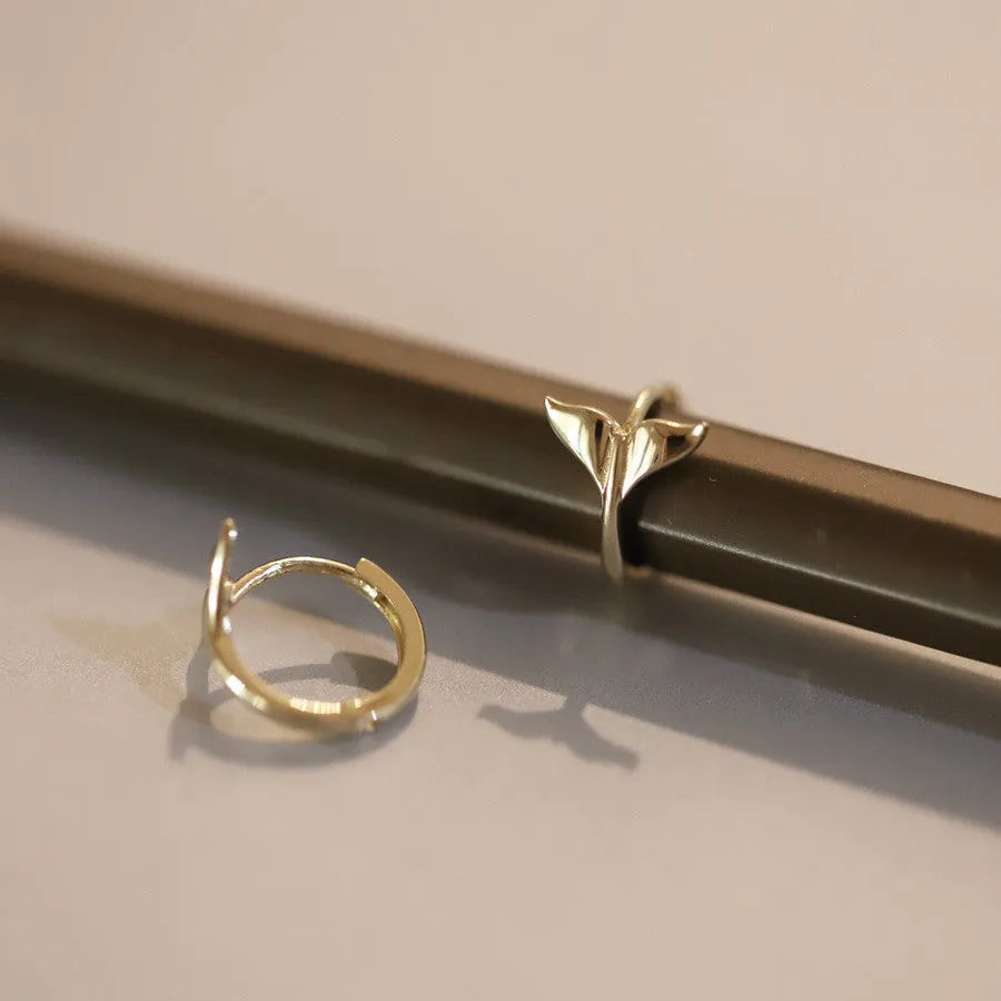 S925 sterling silver fishtail ear rings with 14k gold finish, 8mm inner diameter