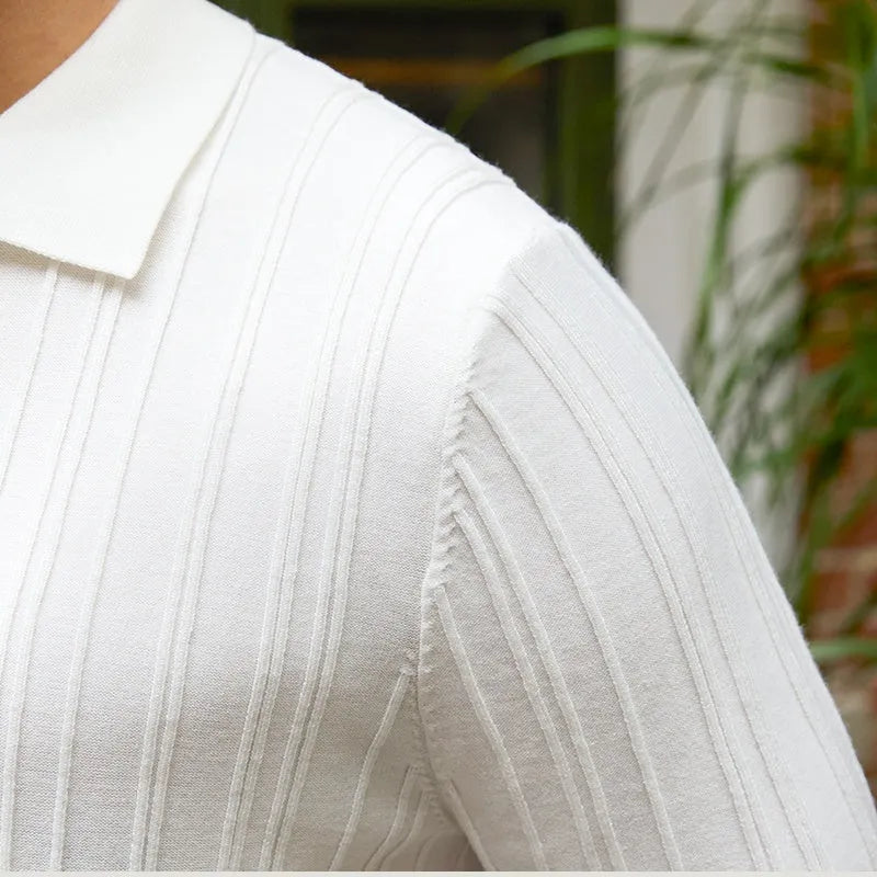 Short sleeve slim fit sunken stripe knitwear top in 100% lyocell, available in black and white, sizes M to 3XL
