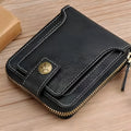 Men's short style two-fold bifold PU leather wallet in light brown, black, and dark brown colours