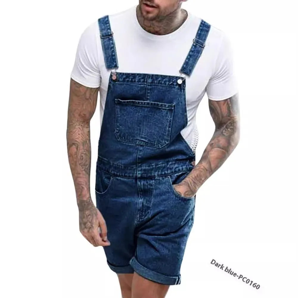 Youth casual denim suspender pants with straight-leg cut and suspenders in black colour option