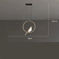 Modern linear magpie bird chandelier with zinc alloy frame and acrylic details, 150cm long.