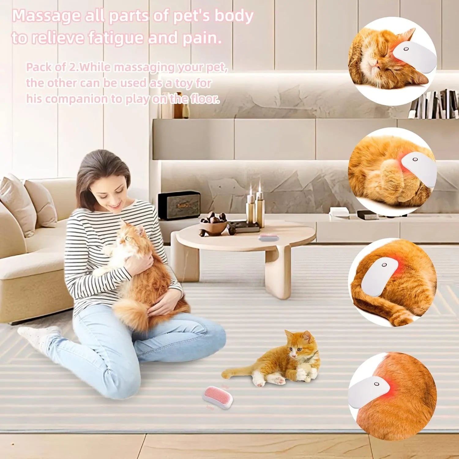 Pink electric pet massage brush with TPE teeth for cats and dogs grooming