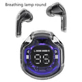 Transparent warehouse wireless Bluetooth in-ear headset in black, white, pink, sky blue, or violet colour.