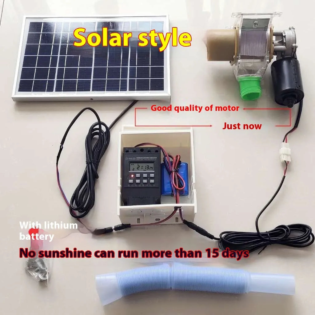 Automatic chicken feeding device with solar panel and timer control for poultry management