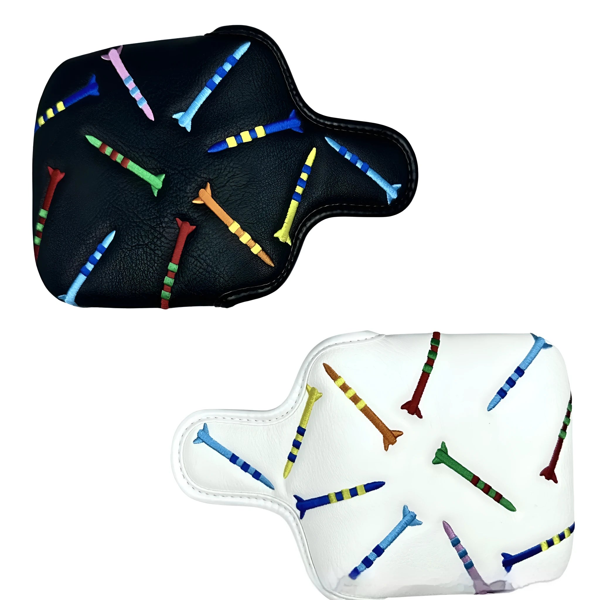 Square black PU leather golf putter sleeve with white rocket pattern design