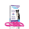 Pack of four solid-colour TPR dog calming collars with buckles, shown in assorted colours.