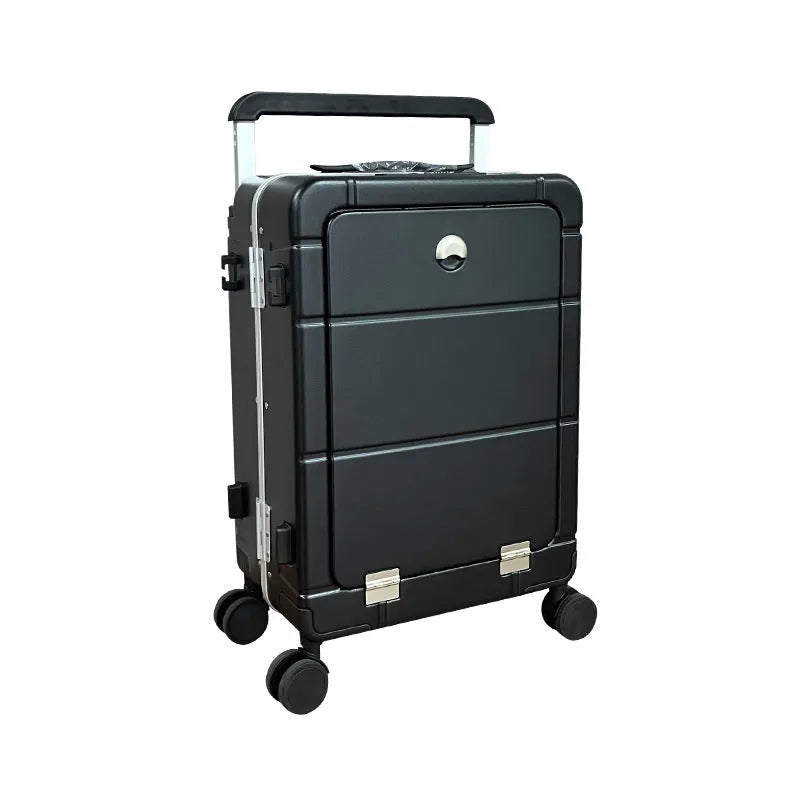 Front-opening 20-inch hard-shell suitcase in multiple colours showing dry-wet separation compartment and external holders.
