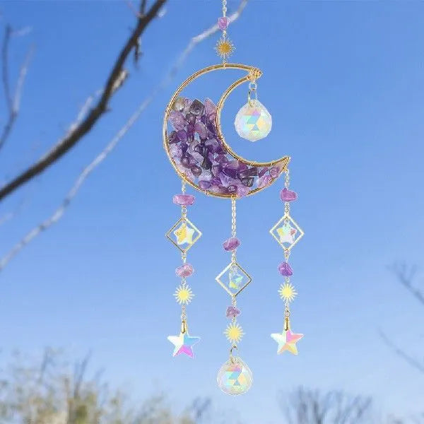 K9 crystal moon-shaped car pendant on a metal chain in a choice of five colours.