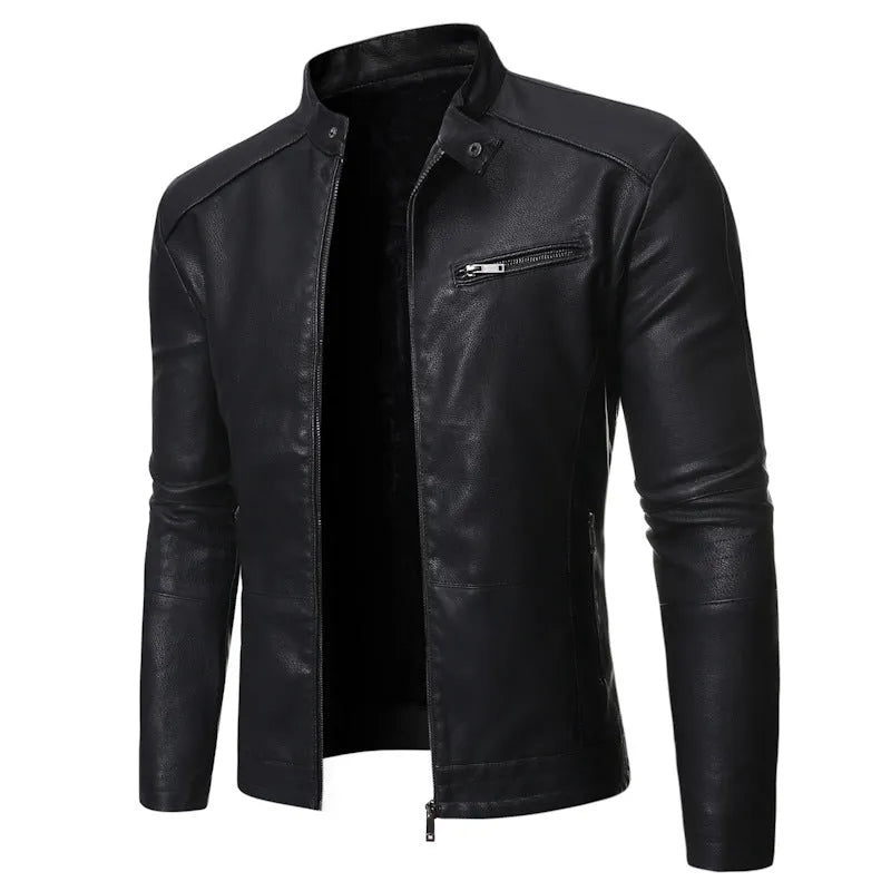 Men's cowhide motorcycle leather jacket with acetate lining, plain pattern, pocket decoration, available in yellow, black, green, dark grey.