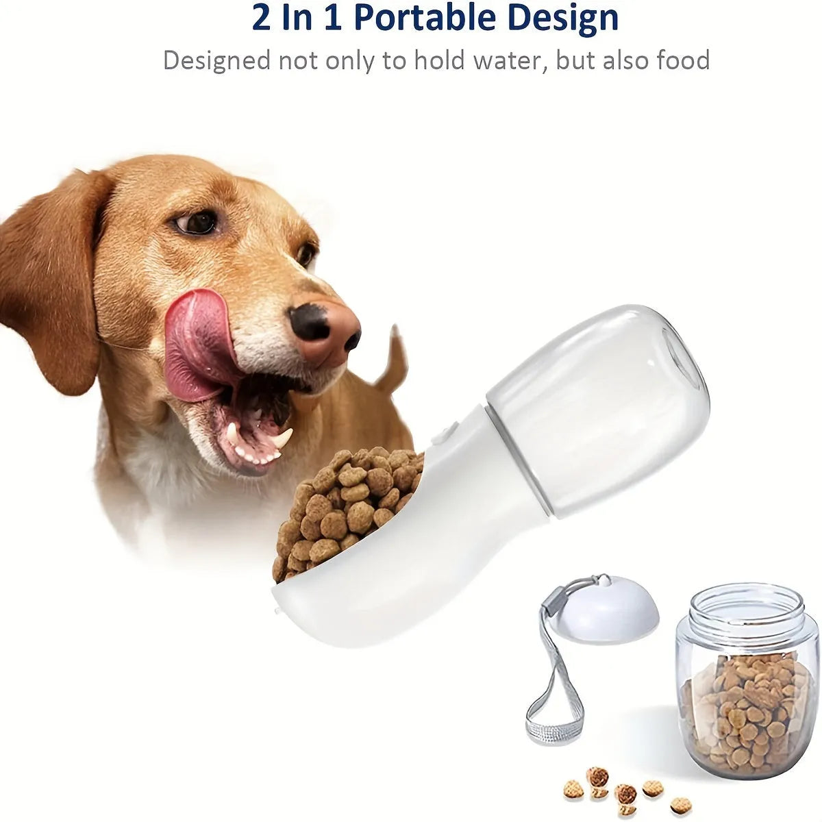 2-in-1 portable dog water bottle with food container, leak-proof, 350ml, green, on hiking trail
