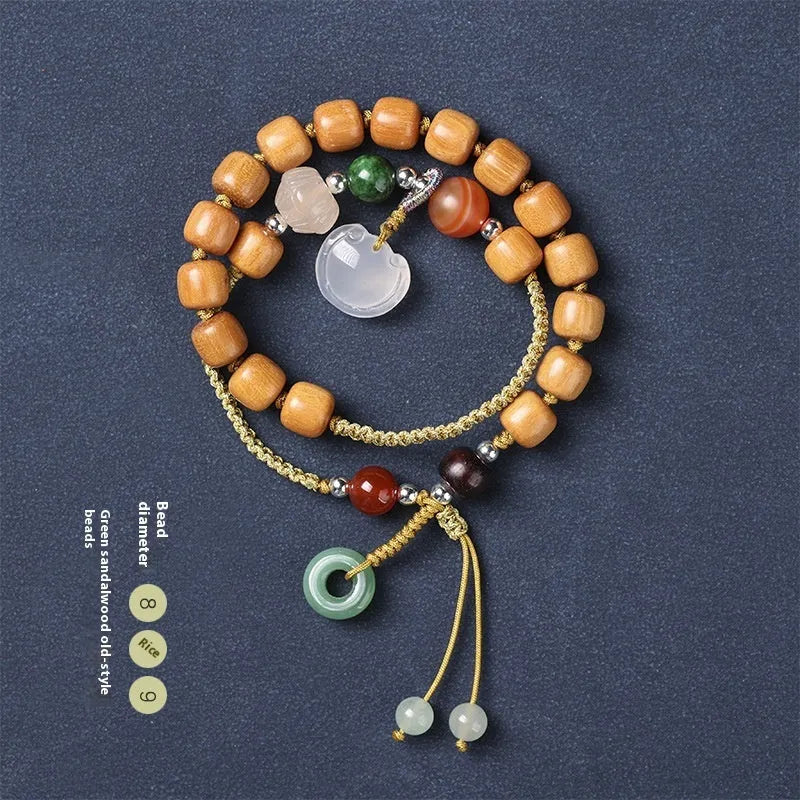 Women's double ring ebony wood bracelet with ruyi elements and sandalwood fragrance