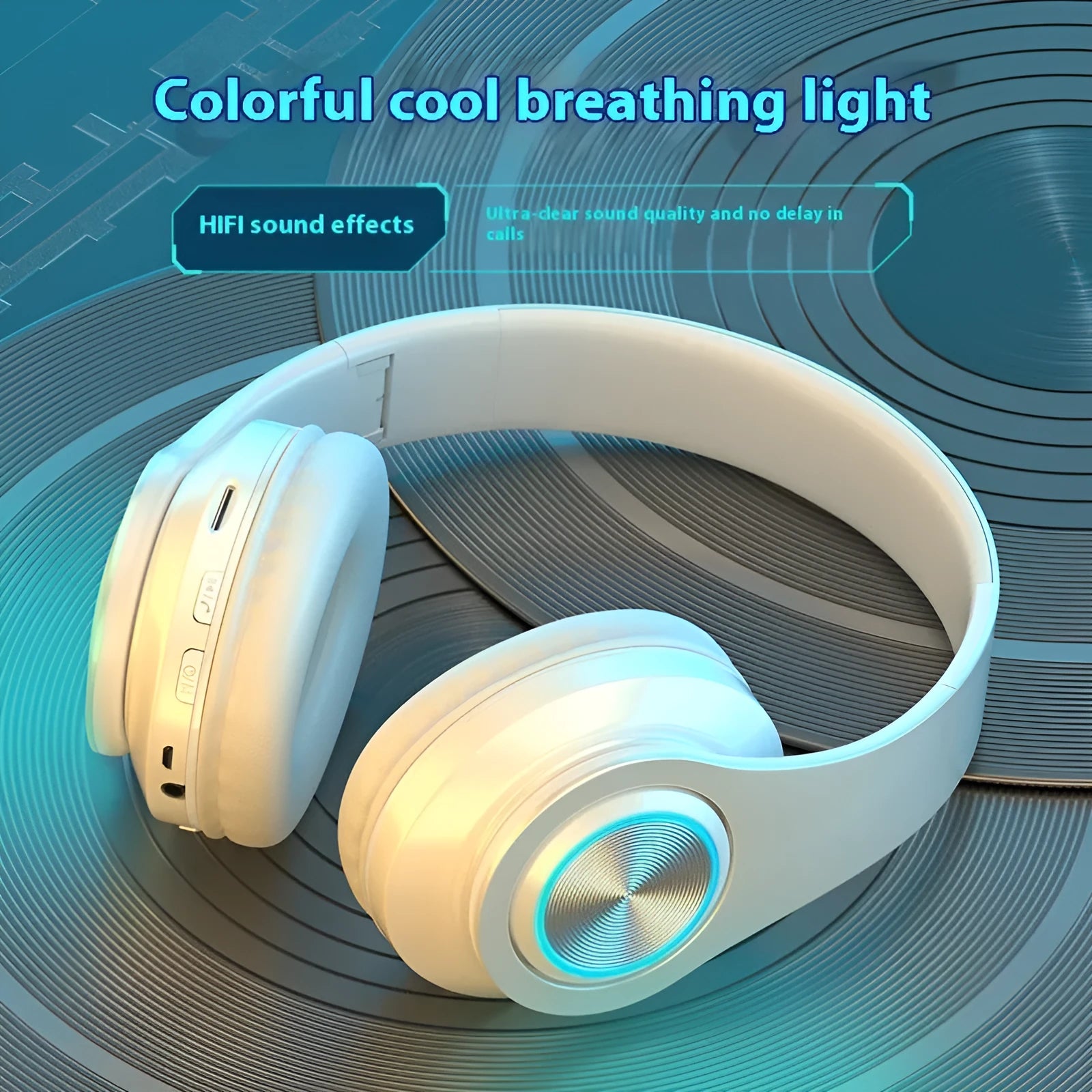 Head-mounted wireless Bluetooth headset in black, white, red, or black and red colours.