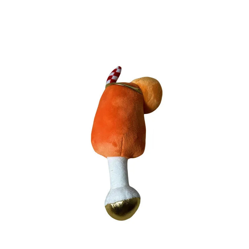 Yellow plush dog toy shaped like a wine glass with squeaker for interactive play.