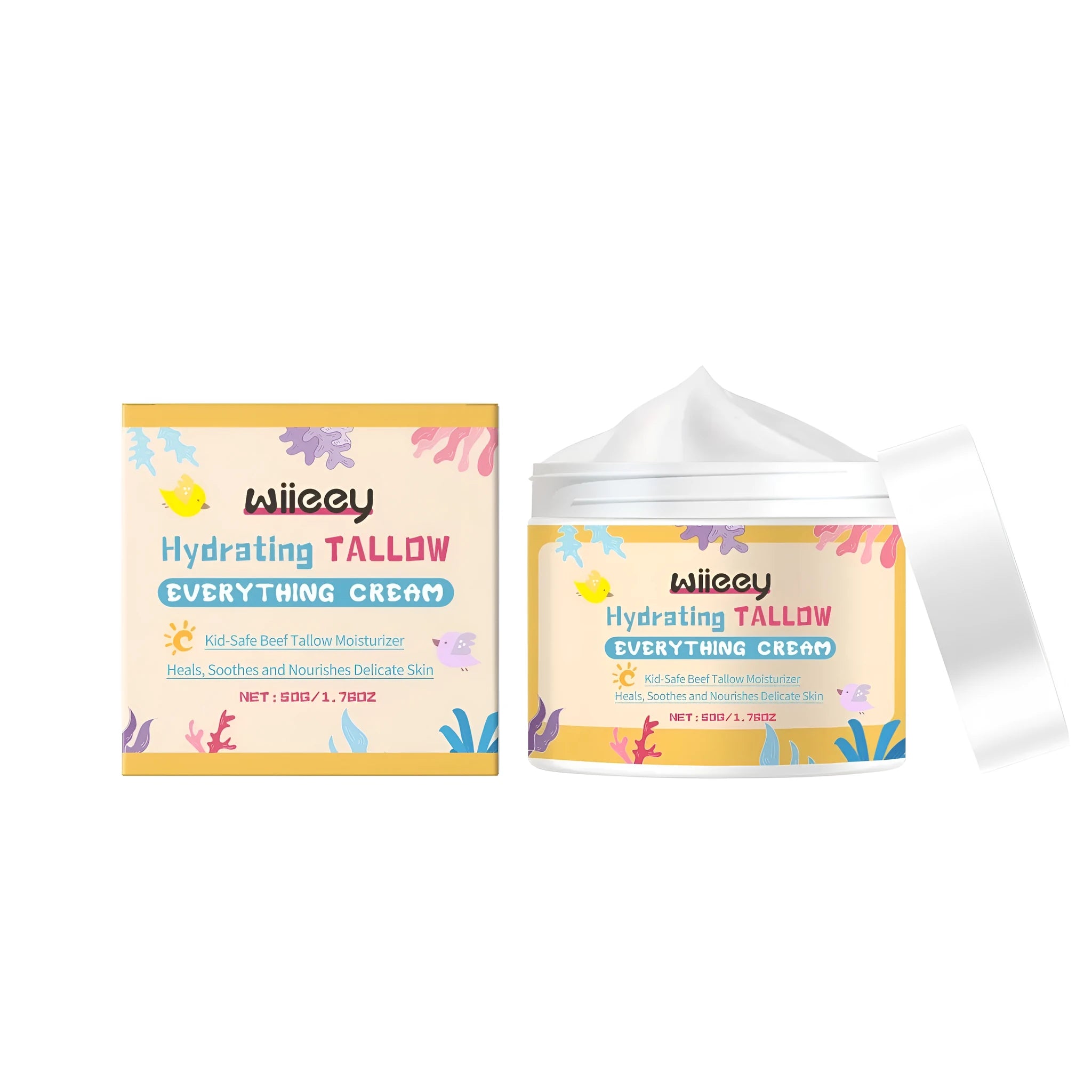 50g jar of hydrating tallow moisturising cream with shea butter and allantoin for face skincare