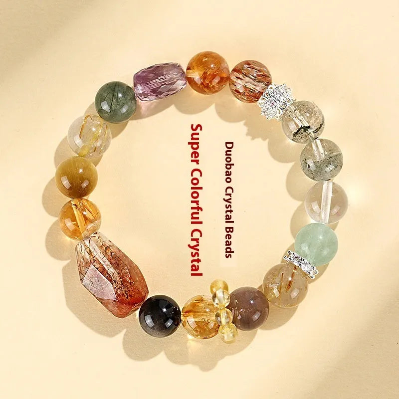 Natural crystal bead bracelet for women with string beads in Duobao and black gold crystal variations