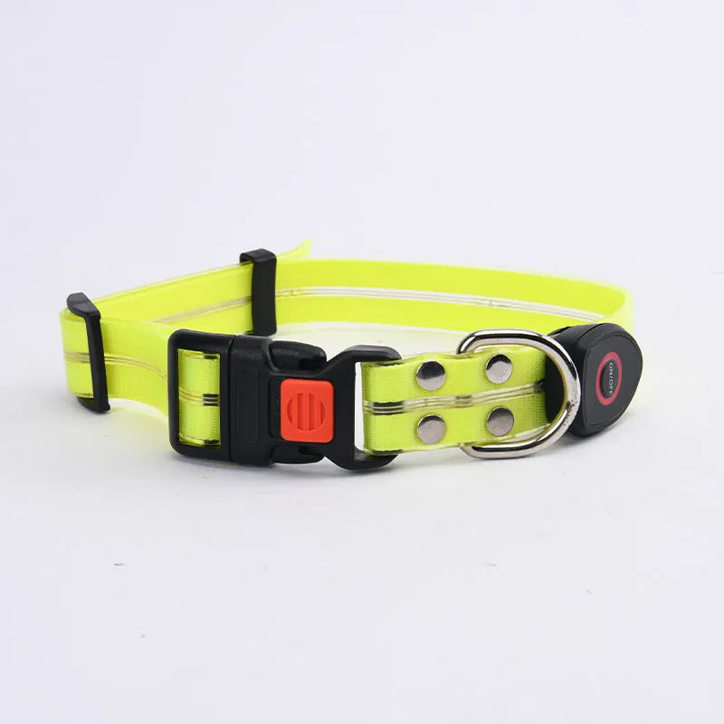 LED pet collar and hand holding rope in orange, blue, yellow or black, silk screen material, pet supplies