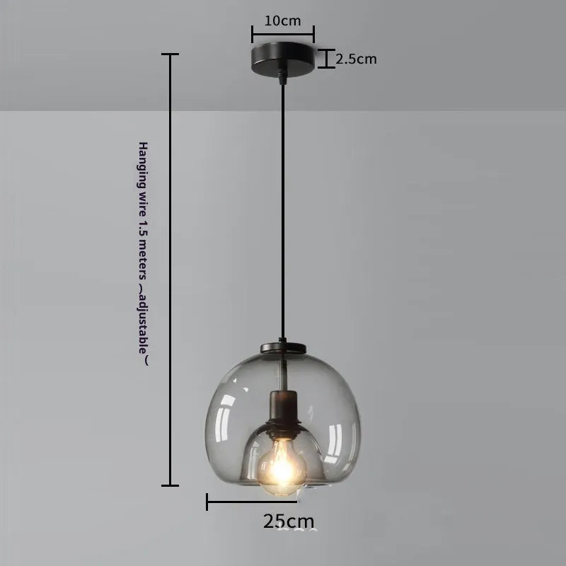 Modern minimalist glass chandelier with smoky gray shade and three-head long platter, suitable for dining room or bedroom