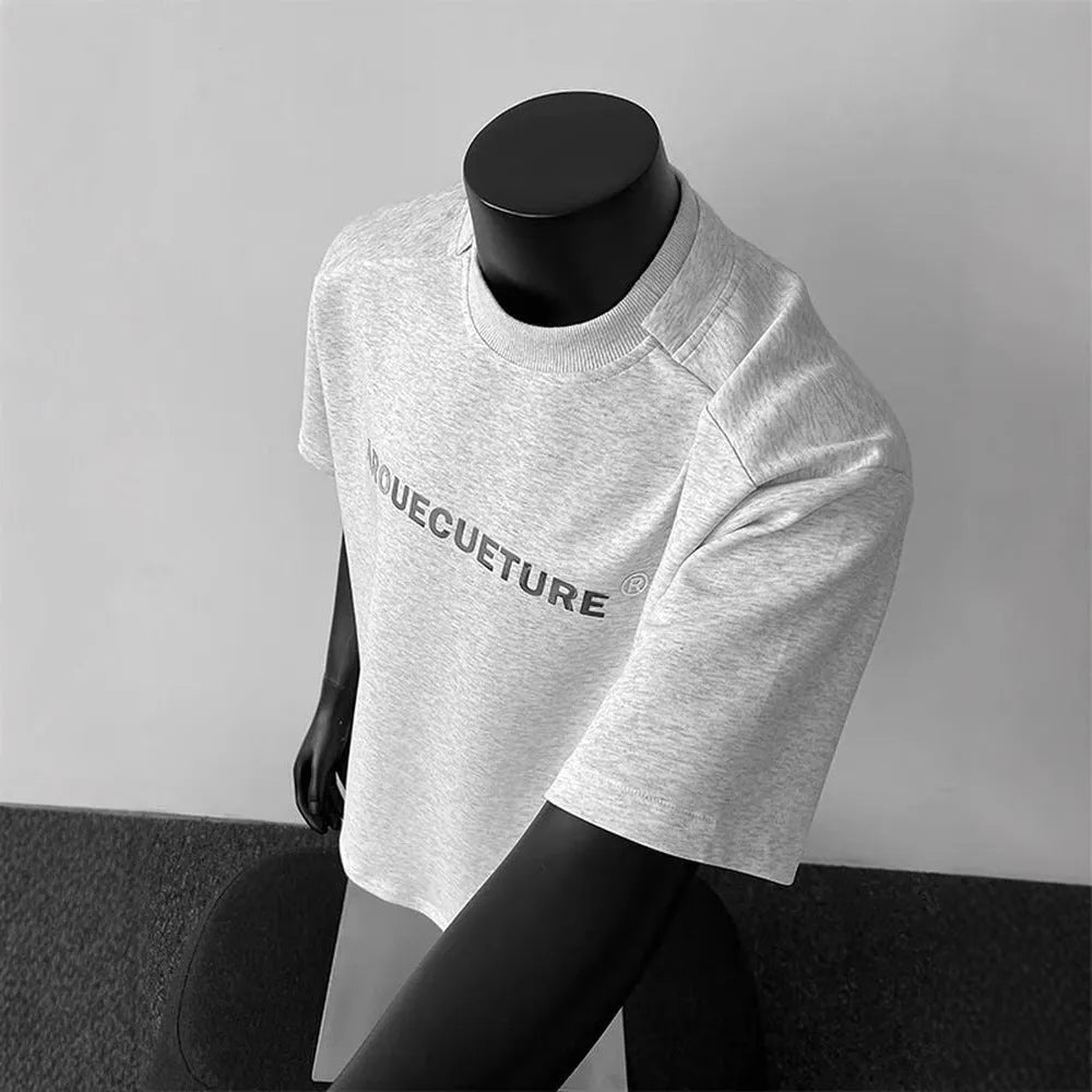 Men's white cotton short sleeve pullover t-shirt with black letters pattern, loose fit