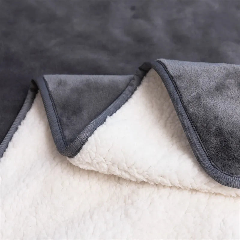 Lambswool waterproof dog blanket in grey colour laid flat showing size scale