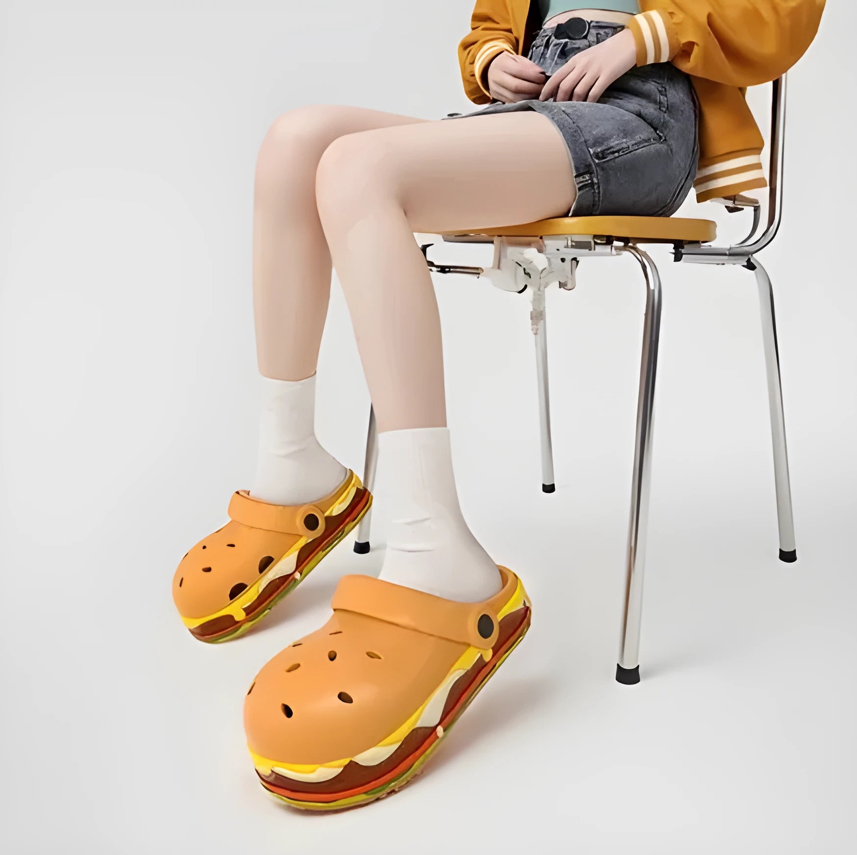 Women's thick-soled EVA sandals in a light colour with hollow-out design and covered toes.
