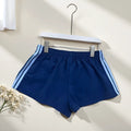 Men's navy blue high waist nylon sports shorts with micro elasticity on a white background