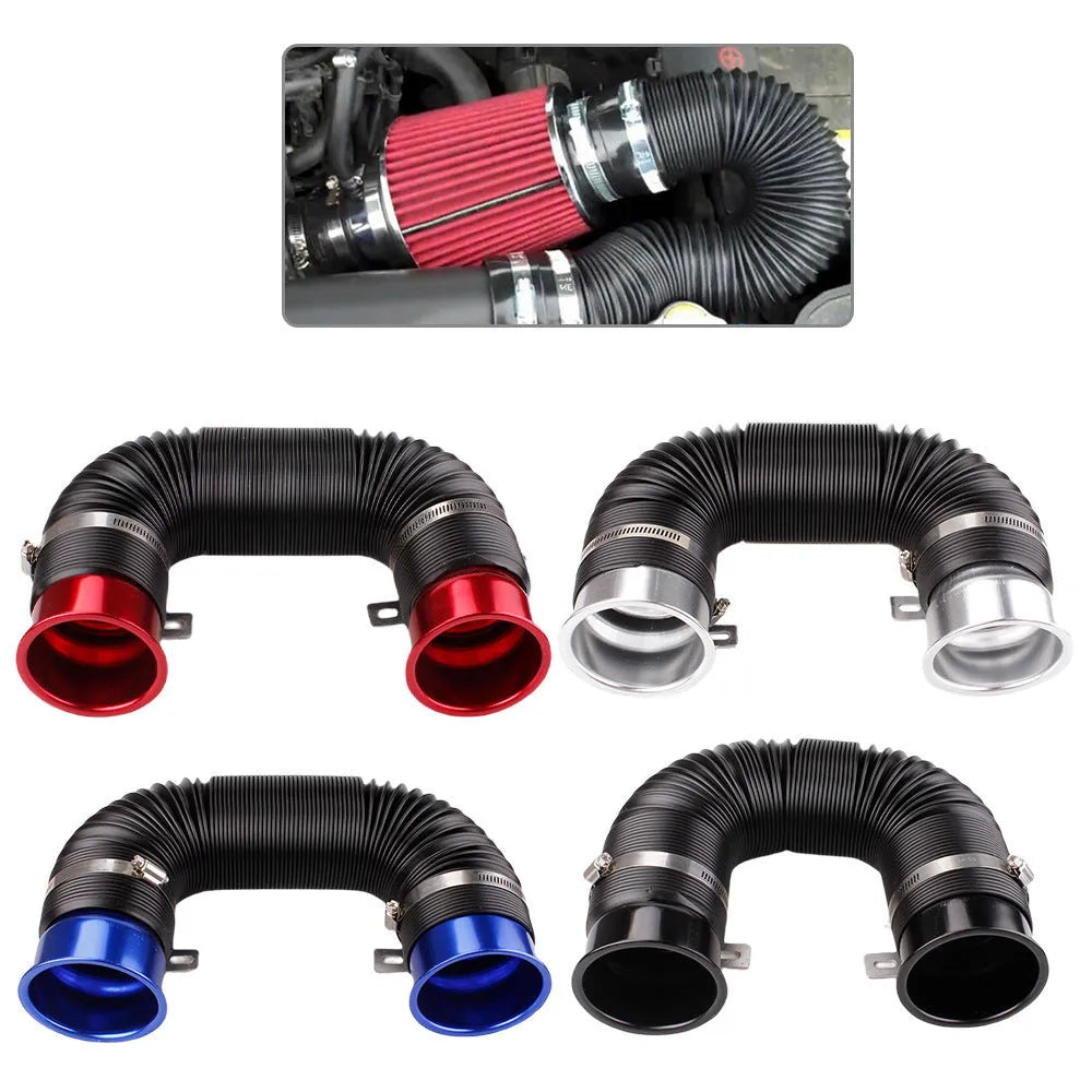 Car modification adjustable aluminium alloy telescopic turbo intake guide tube 345x92mm in silver