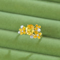 Women's flower pearl zircon open ring in yellow and light purple colours with adjustable metal design